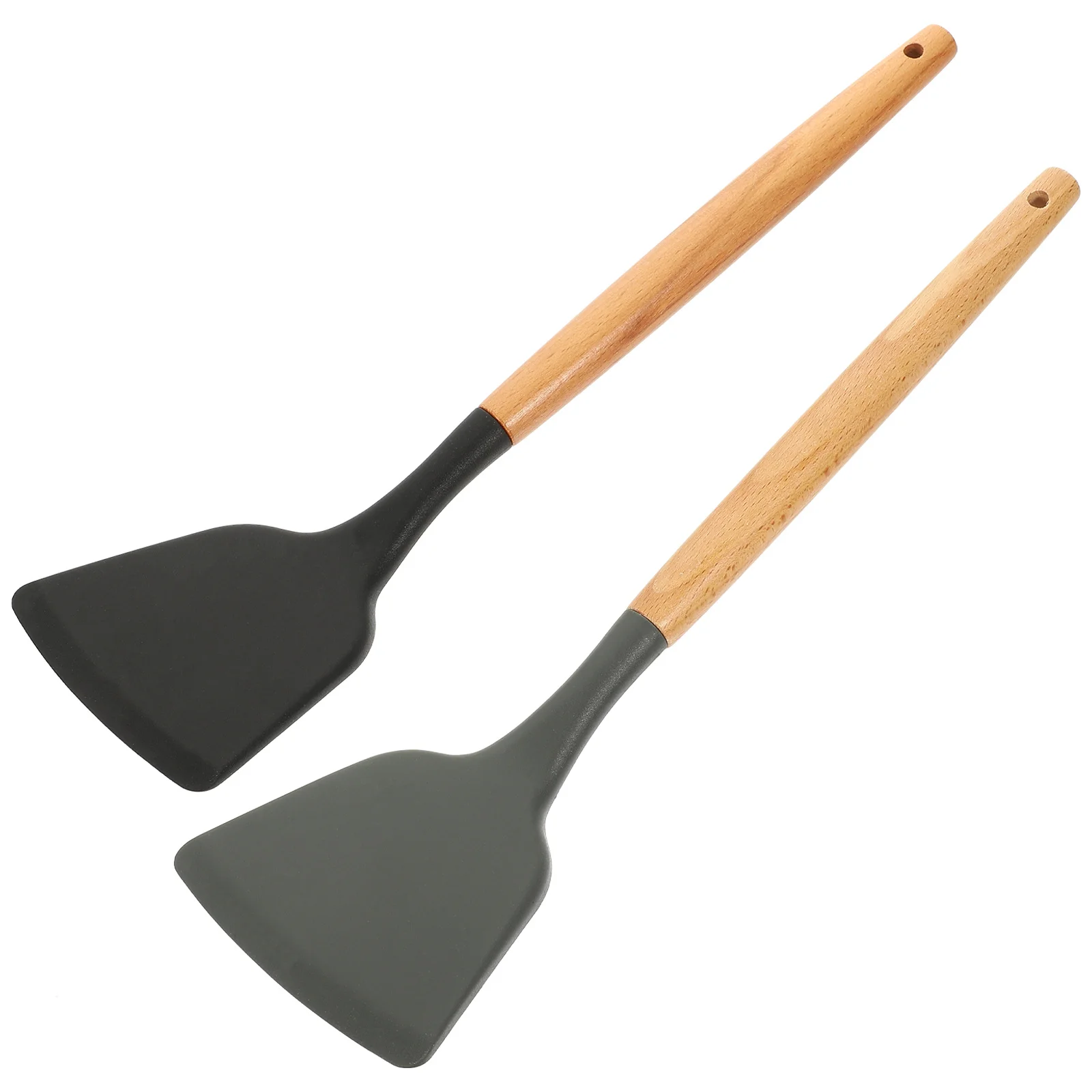 

2Pcs Silicone Spatula Non Stick Heat Resistant Kitchen Cooking Spatula Wooden Handle Practical Kitchen Tool Cooking Supplies