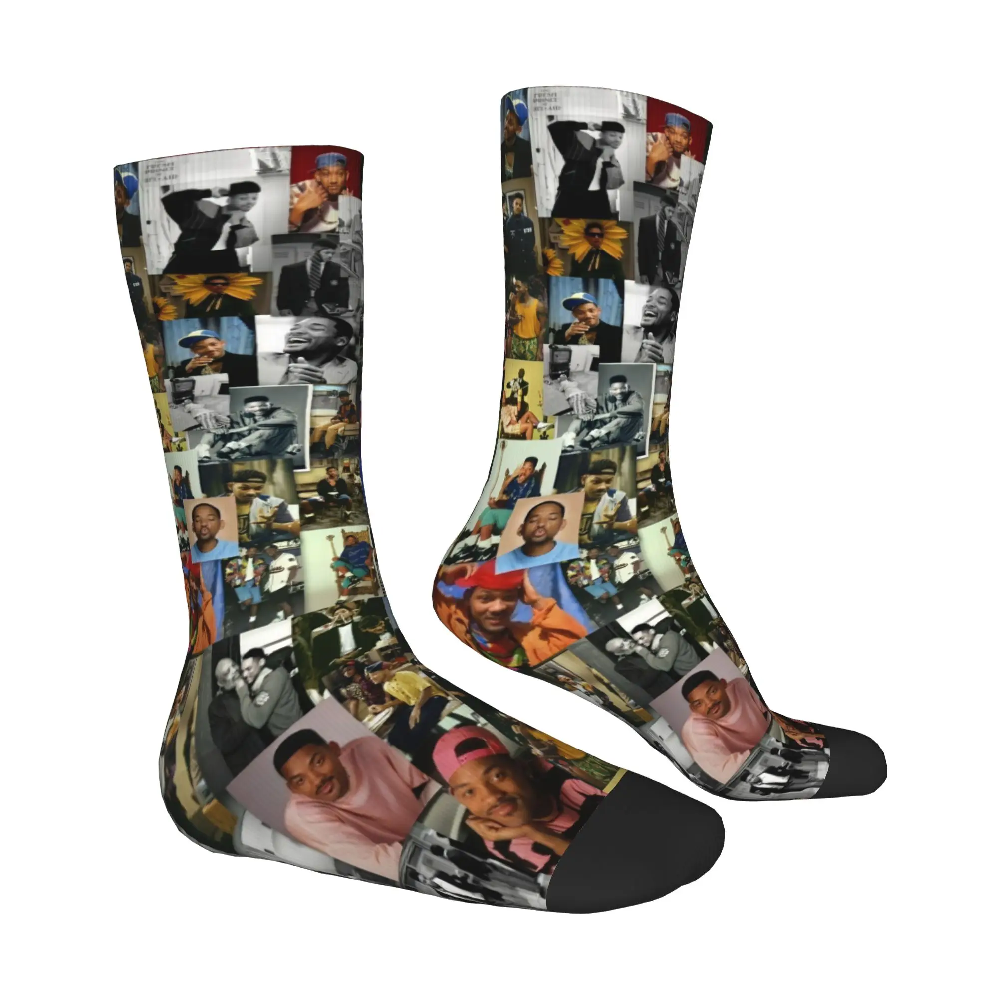 Fun Printed W-Wills S-Smiths American Actor Rapper Socks for Women Men Stretchy Summer Autumn Winter  Crew Socks