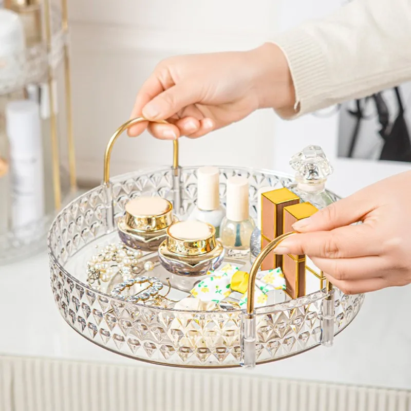 

【ЭФФЕКТИВНАЯ】Прозрачная многослойная полка для хранения косметики, вращающийся органайзер для ванной комнаты большой емкости