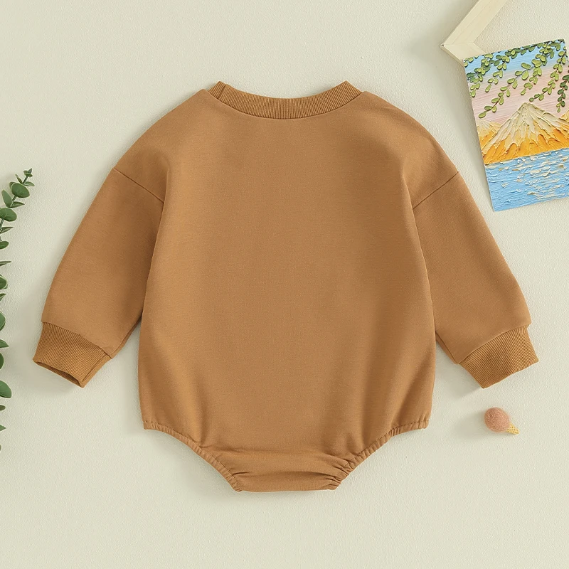 Infant Baby Boy Sweatshirt Jumpsuit Letter Embroidery Round Neck Long Sleeve Romper Toddler Clothes