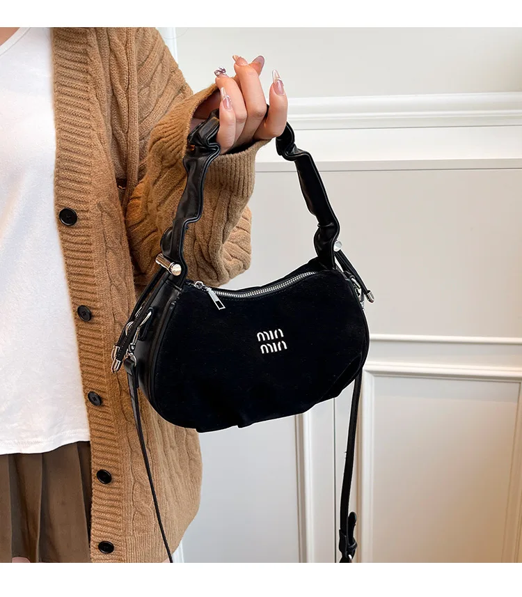 

2025 Autumn Winter Suede Pillow Bag for Women Soft Genuine Leather Multi-functional Shoulder Purse Retro Chic Hobo Bag for Work