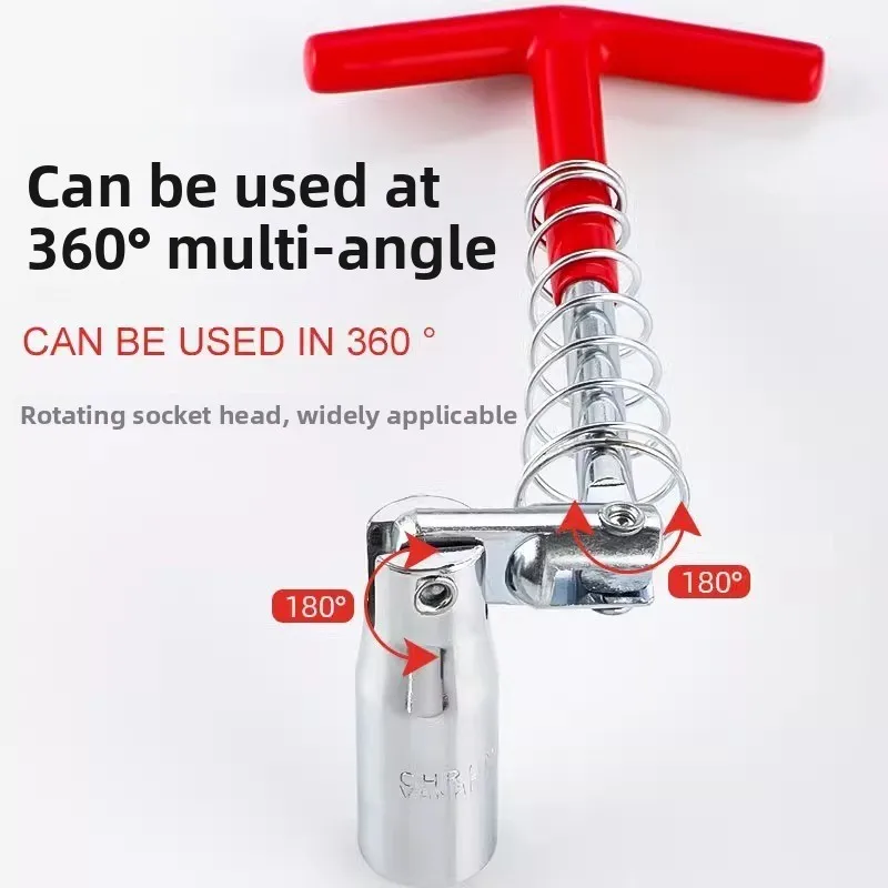 360° Swivel T-Type Spark Plug Socket Set 12pt Deep Socket Anti-Slip Handle Spark Plug Remover Tool for Auto Repair