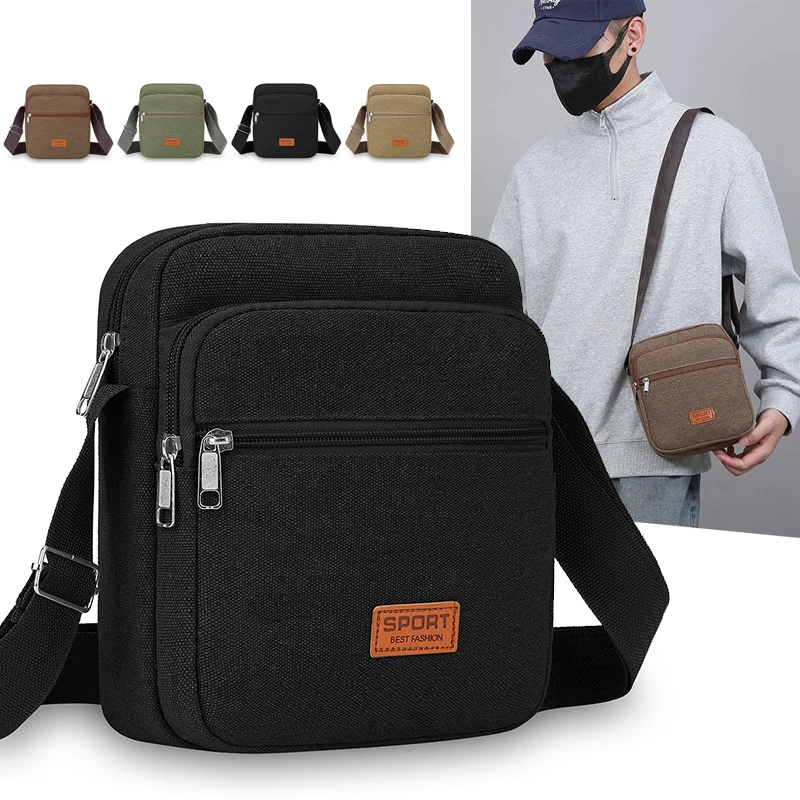 Crossbody Bag Male Canvas Lightweight Multi Pocket Large Capacity Business Office Outdoor Daily Portable Shoulder Hand Bag