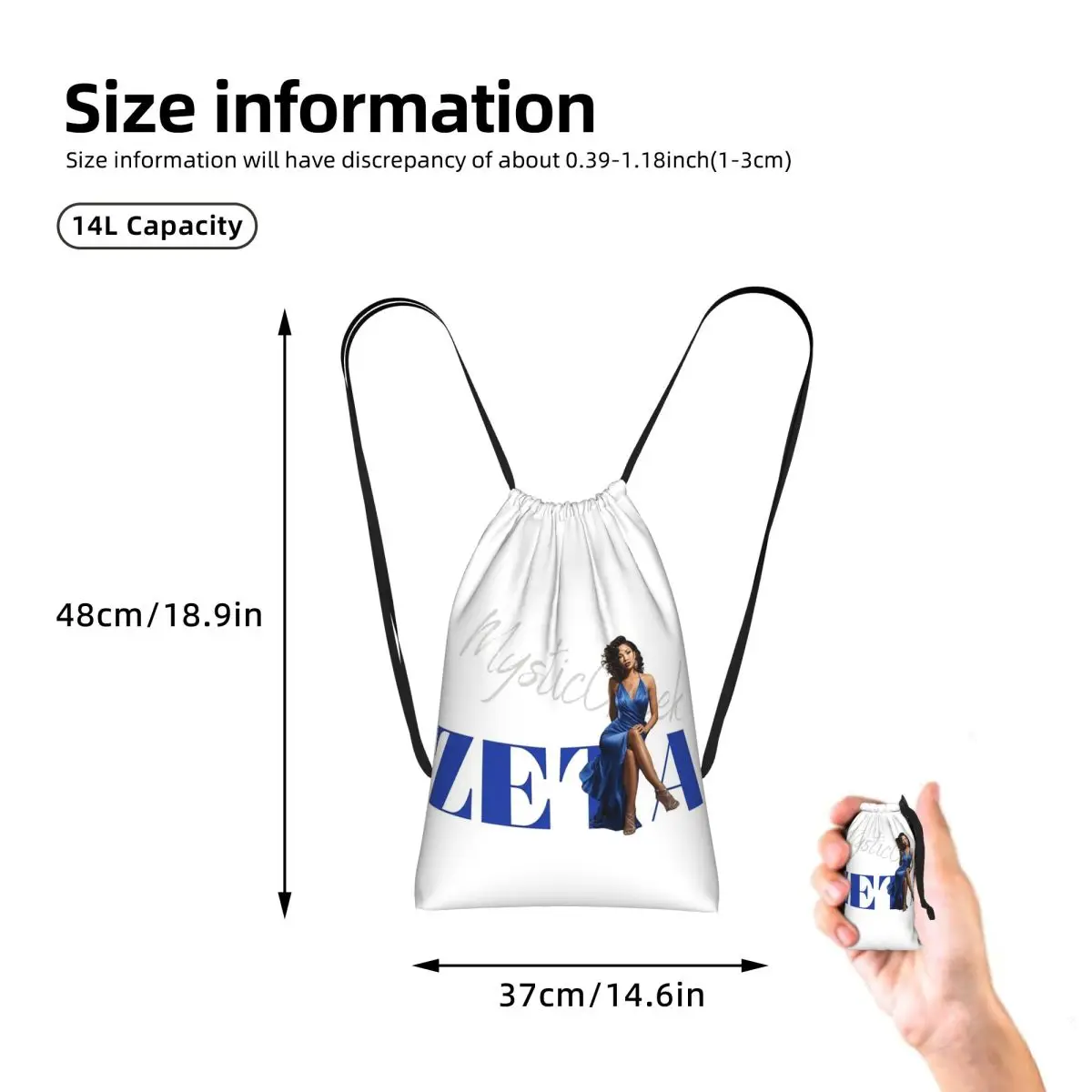 Zeta Phi Beta Sorority Greek Letter 1920 Drawstring Backpack Sports Gym Bag Portable Travel Drawstring Bag for Men Women