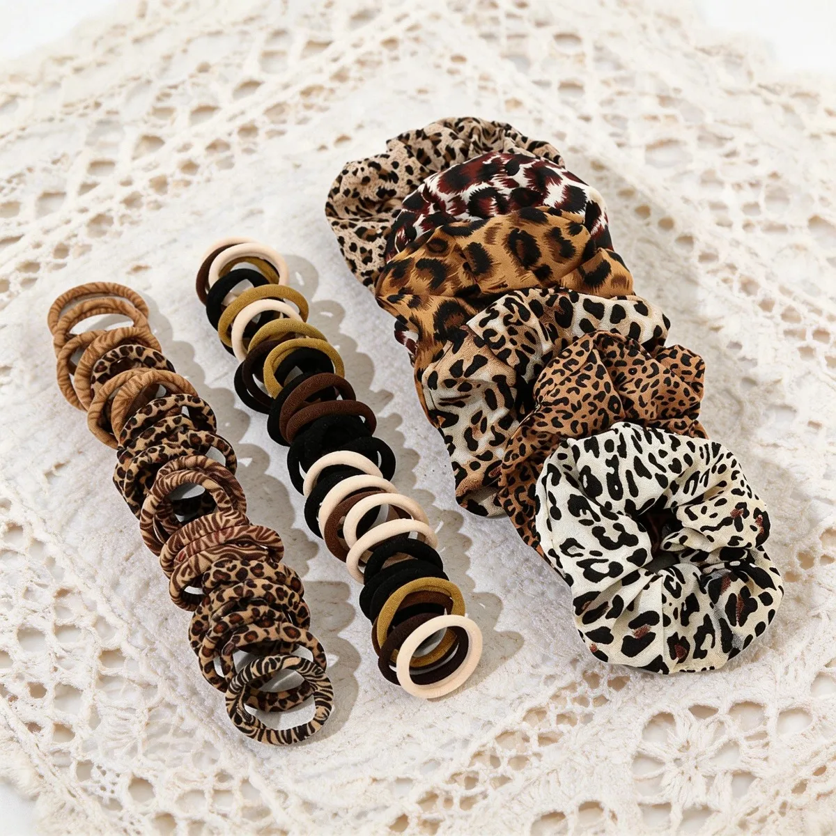 

Набор из 66 резинок для волос с леопардовым принтом для девочек, большие резинки для волос, аксессуары для волос в стиле бохо и минимализм, рождественский подарок