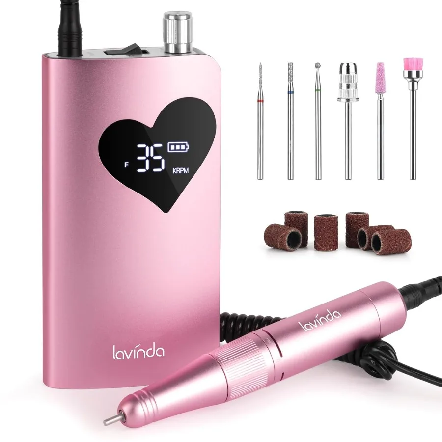 

Professional Cordless Electric Nail File Kit with Heart Display Rechargeable E File Machine 35000 RPM Quiet Nail Drill for Acry