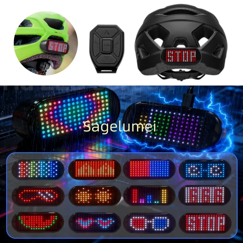 Led Helmet Display Motorcycle Helmet Warning Light Night Riding Helmet Taillight Warning Taillight for Bicycle Scooter screen