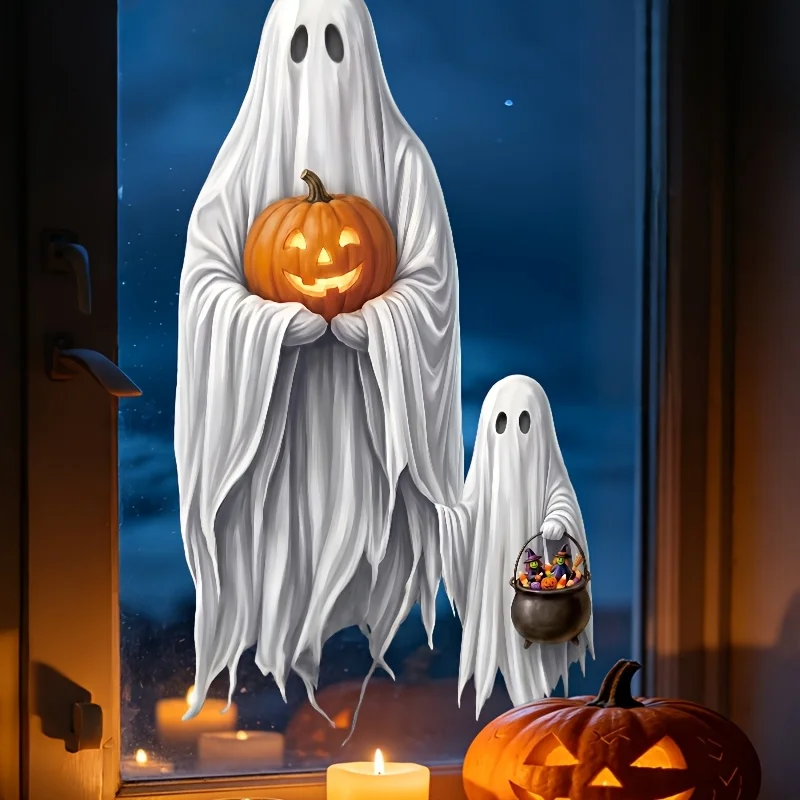 Halloween Horror White Ghost Decorative Stickers Large Size Glass Window Static Sticker Ghost Festival Pumpkin Window Stickers