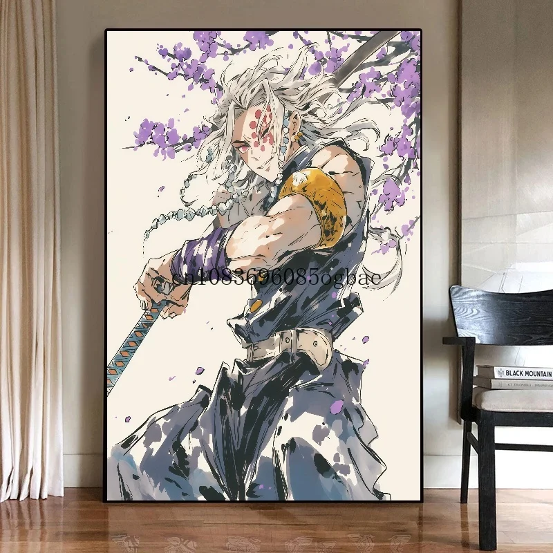 Figura de Anime clásico Demon Slayer Uzui Tengen, pintura en lienzo con tinta sin marco, póster de Manga, Mural, decoración del hogar para dormitorio, regalos para niños