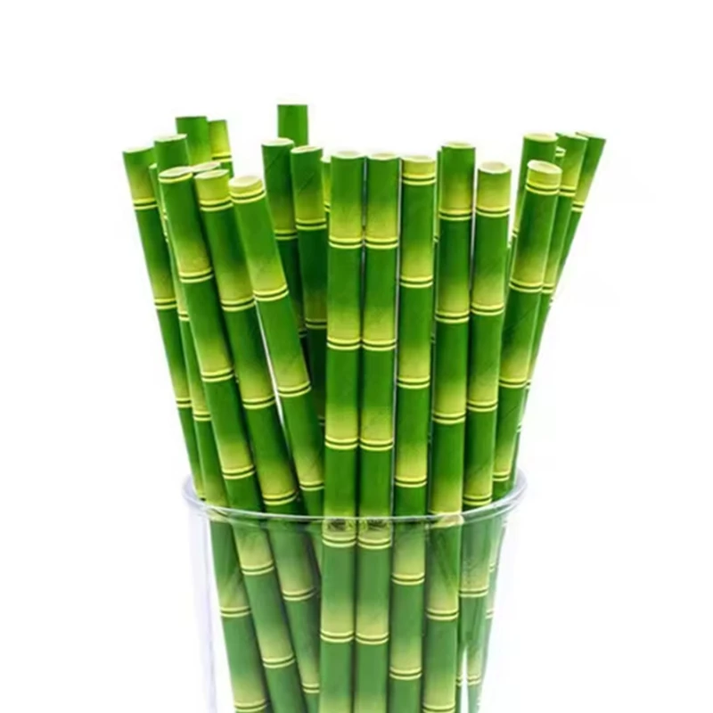 50/100 قطعة الخيزران ورقة القش شرب القش الخيزران المطبوعة القش الاستوائية هاواي شاطئ حفلة الغابة موضوع حفلة عيد ميلاد العرض