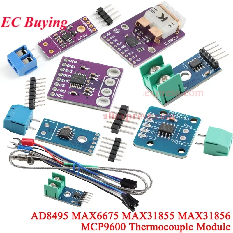 2Pcs/1pc AD8495 Precision Thermal Coupling MAX6675 MAX31855 MAX31856 MCP9600 CJMCU K-Type Thermocouple Temperature Sensor Module