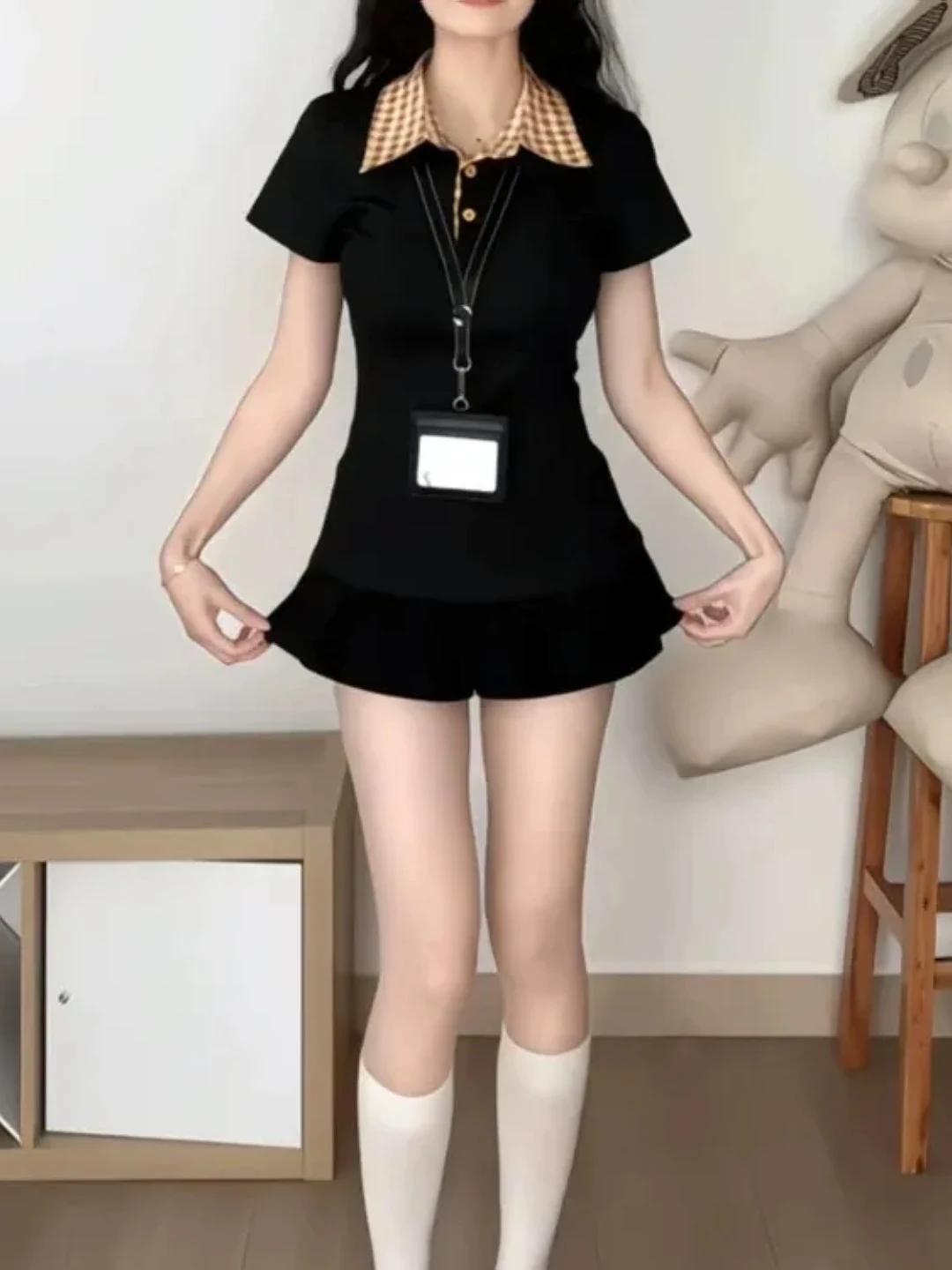 

plus Size Slimming Korean Style Patchwork T-Shirt Women's Summer New Fashion Design Sensation Top Trendy Korean Commute Style
