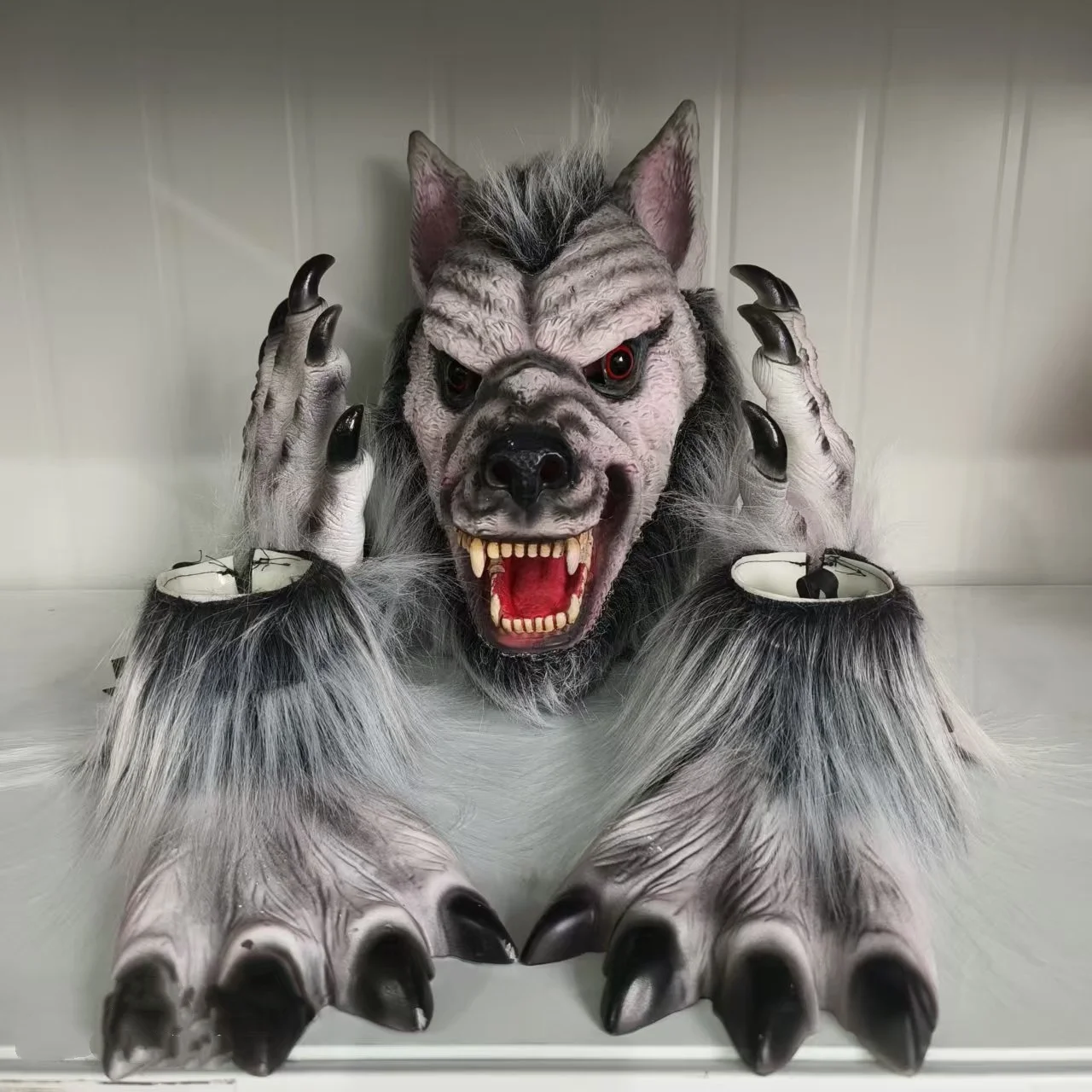 Erwachsenen-Scary-Werwolf-Cosplay-Kostüm Horror-Wolfsmaske Krallen-Handschuhe Füße Terror Halloween Karneval Faschings-Party-Outfit 2026 – Detail 2