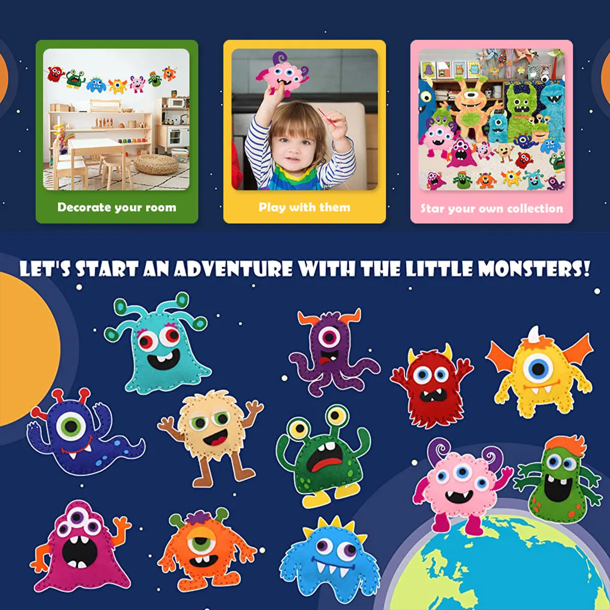 DIY Sewing Felt Set Little Monster Series Kids Educational Sewing Set Beginner Cute Felt Jewelry Kids Art Toys Birthday Gifts