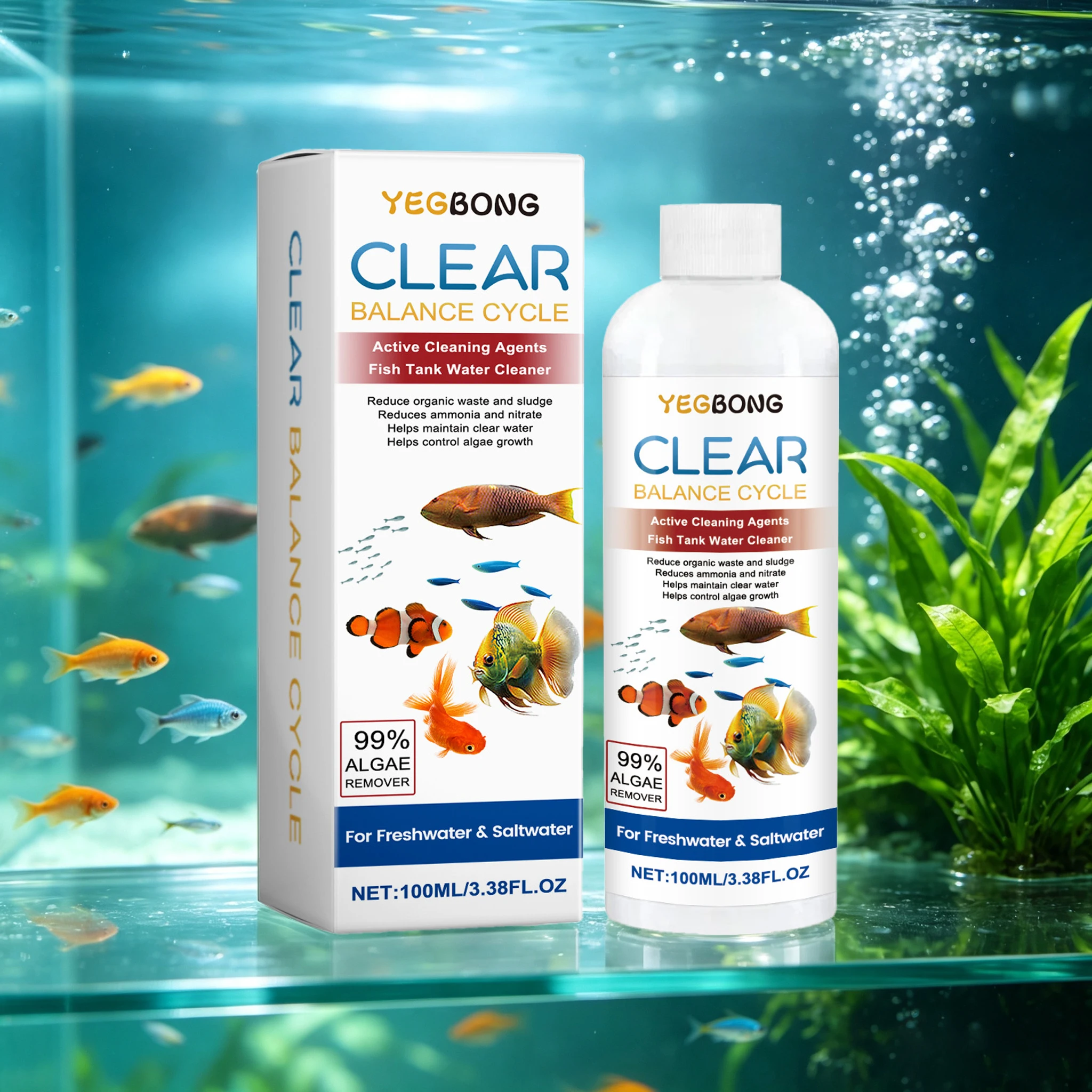 100ML Fish Tank Water Cleaner Restoring Clarity Improve Water Quality Control Algae Growth Remove Sludge Aquarium Cleaner Agents