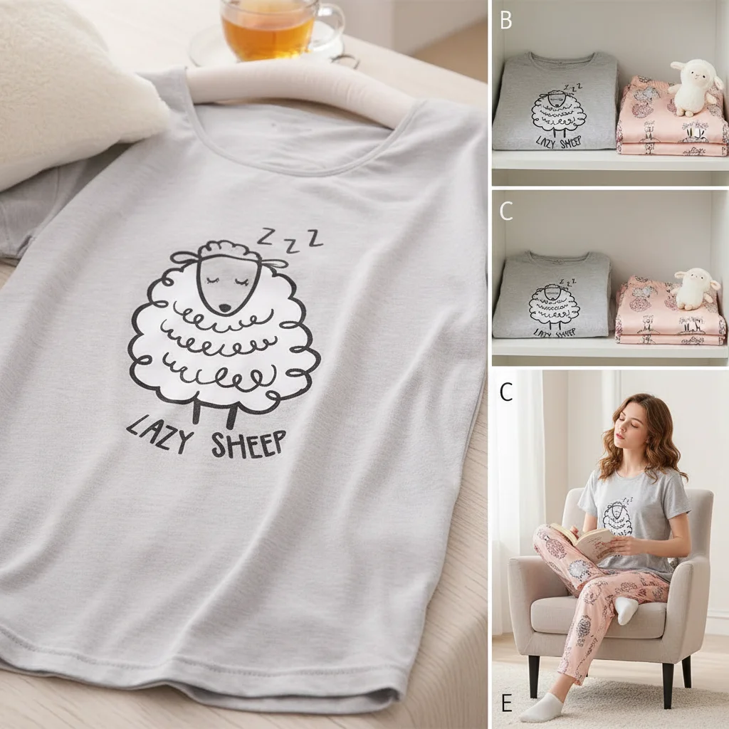 2-Piece Cotton Pajama Set Short Sleeve T-shirt and Long Pants Sexy Summer Casual Cartoon Sleepwear Big Size Options For Moms