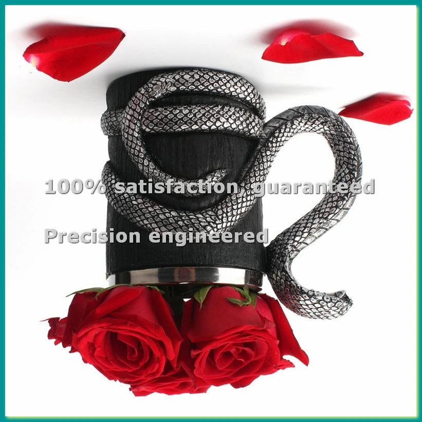 Viking Style Beer Mug, Double Wall Insulated Drinking Cup, Metal Interior, Ideal for Hot and Cold Beverages-A46I