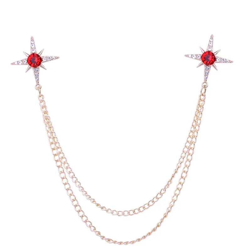Koreanische Mode Quaste Kette Stern Brosche Strass Kristall Revers Pin Abzeichen männer Hemd Kragen Pins Luxulry Schmuck Broschen Geschenk – Detail 2