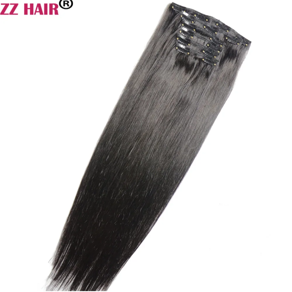 ZZHAIR 100% وصلات شعر ريمي بشري برازيلي 16 "-24" 8 قطعة مجموعة 120 جرام-140 جرام مقاطع في كامل الرأس مستقيم طبيعي