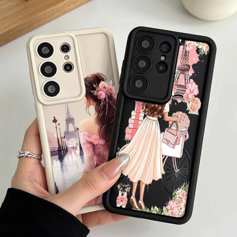 Fashion Pink Girl Flower For Samsung Galaxy S26 S25 S24 S23 S22 S21 S20 Note 20 Ultra Plus FE Eye Ladder Phone Case Cover