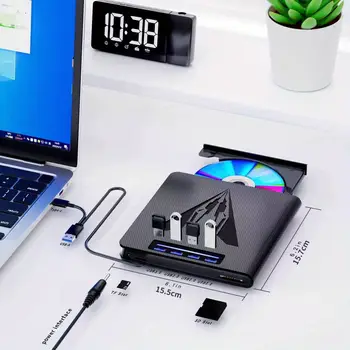 USB 3.0 Type-C CD DVD +/- RW 光碟機,配備 4 個 USB 連接埠和 2 個 SD 卡槽,相容於 Linux、Windows 和 Mac OS 筆記型電腦。 10 最佳銷售 USB DVD - №9