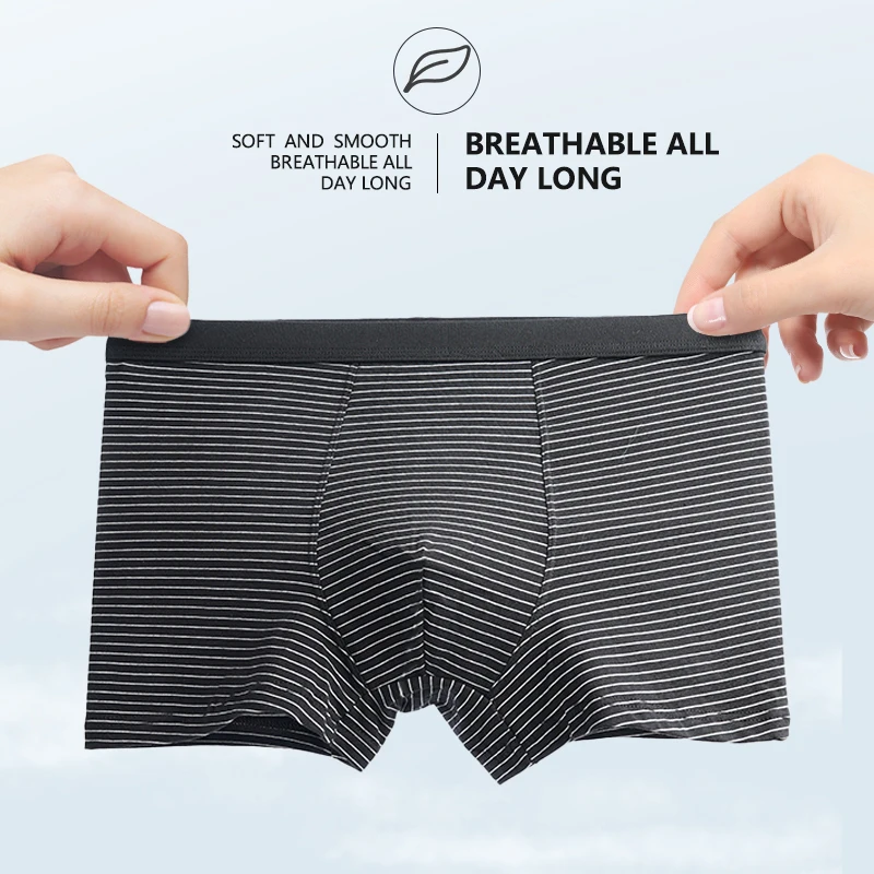 3pcs Set Men\'s Briefs Mens Stripe Flat angle Underwear Men\'s Panties Cotton Breathable Elastic Large Size Male Underpants