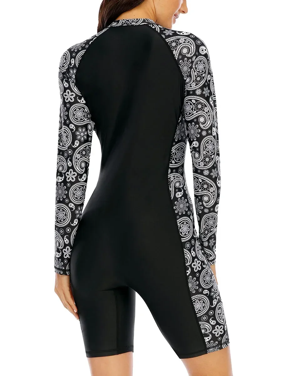 Bañador de una pieza de manga larga para mujer, traje de surf, traje de baño deportivo para playa, protector solar (sin sujetador incorporado)