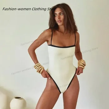 Mayo yeni kadın basit siyah ve beyaz renk kombinasyonu küçük kokulu rüzgar tek parça mayo