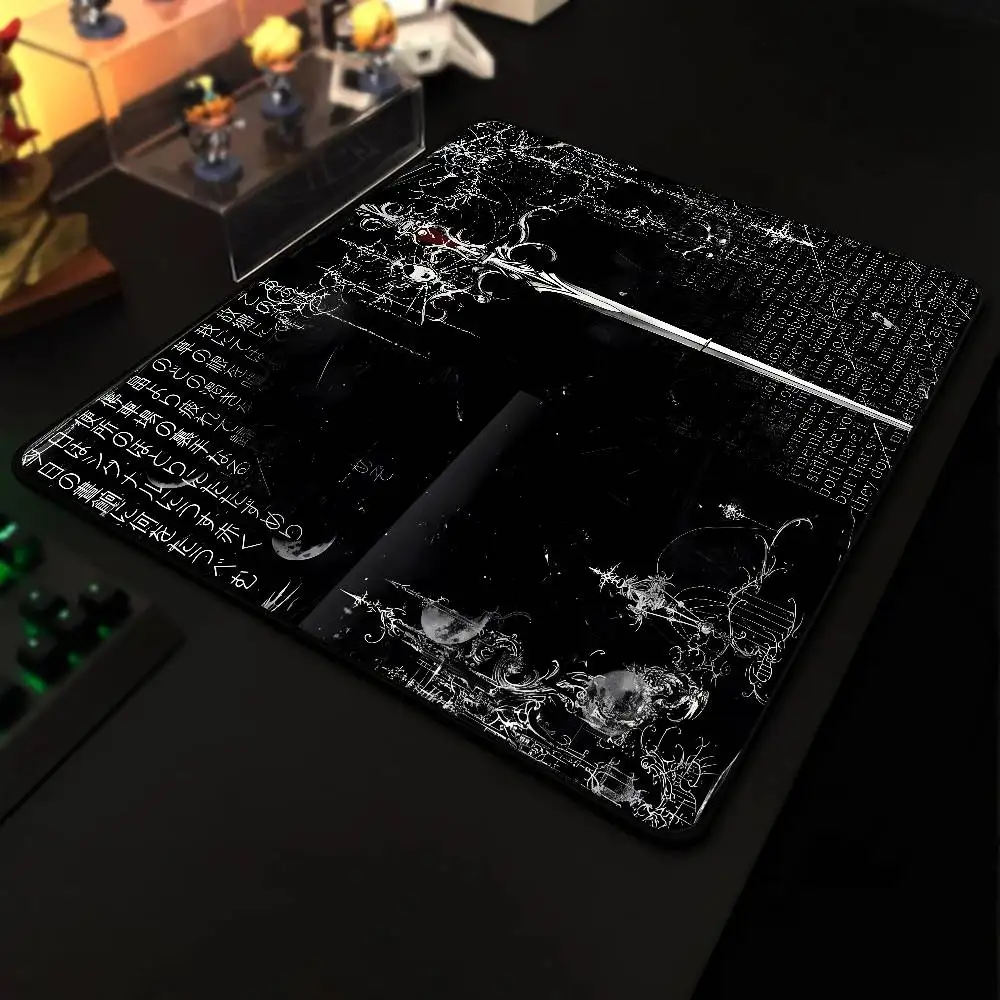 Gothic Dark Aesthetic Small Mouse Pad, Black White Cross Cat Pentagram Pattern Desk Mat, Anti-Slip Gaming Keyboard Mat