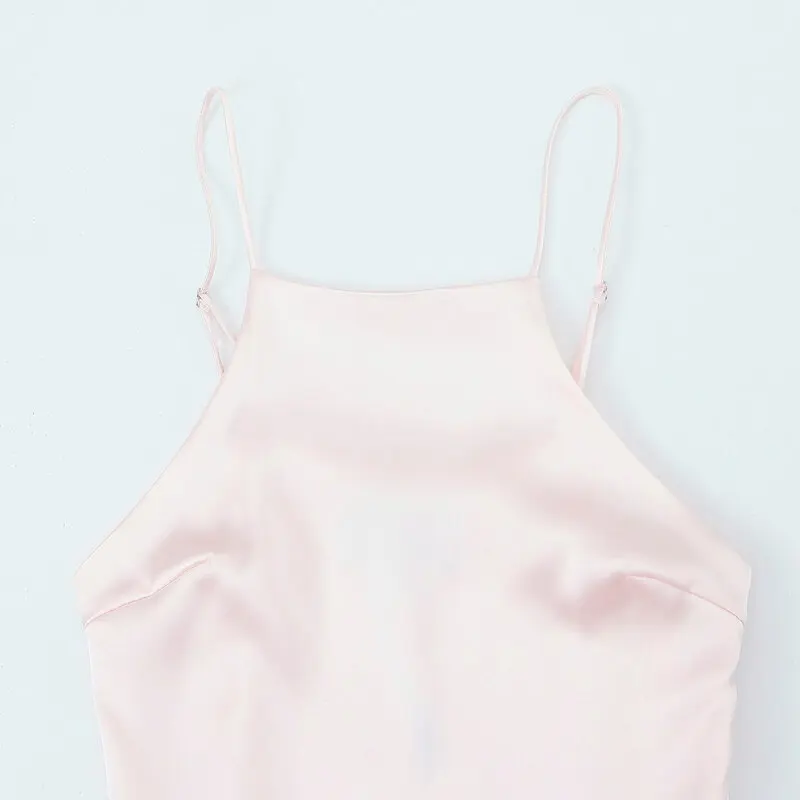 Summer 2024 Women's Faion ort Silk Satin Dr Strapl Gown Ele Sle No Sve Neline Other Material 00%