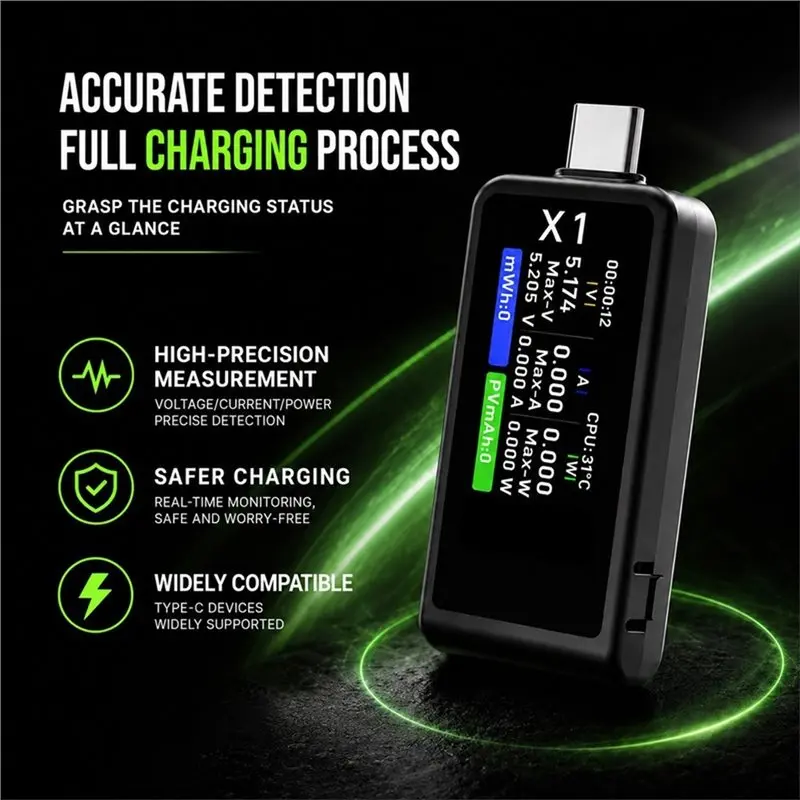 X64A-TYPE-C Tester Power Meter Tester Digital Voltage Current Power Meter Fast Charging Protocol Detection
