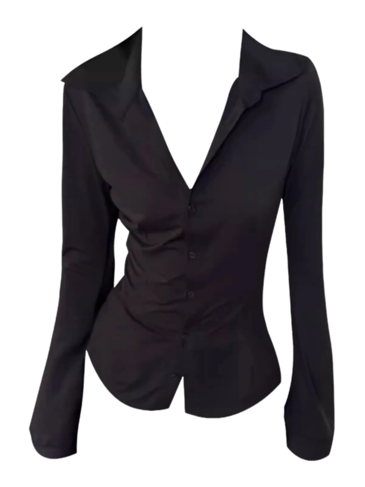 

Женская офисная блузка больших размеров Ele Plus Size, осенняя новинка, простой крой, длинный рукав, эластичная талия, корейский стиль, комфортная.