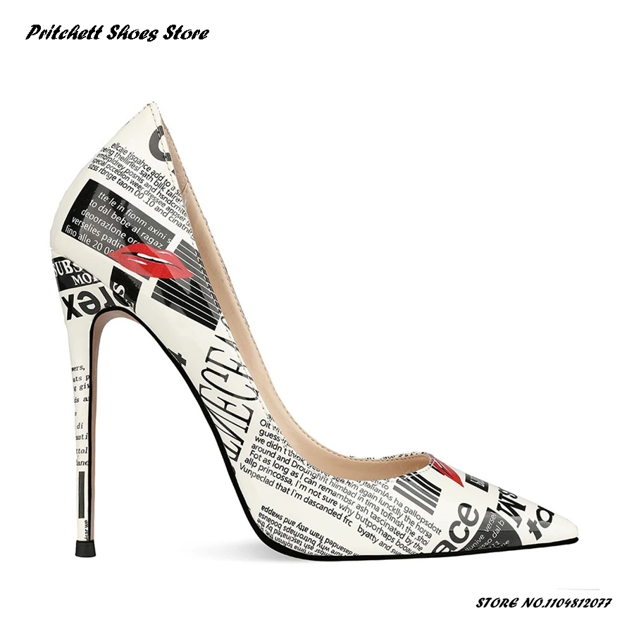 

Women's Graffiti Print Color Match Pumps Pointed Stiletto Heel Party Casual Shoes Fashionable Shallow Mouth Single Shoes