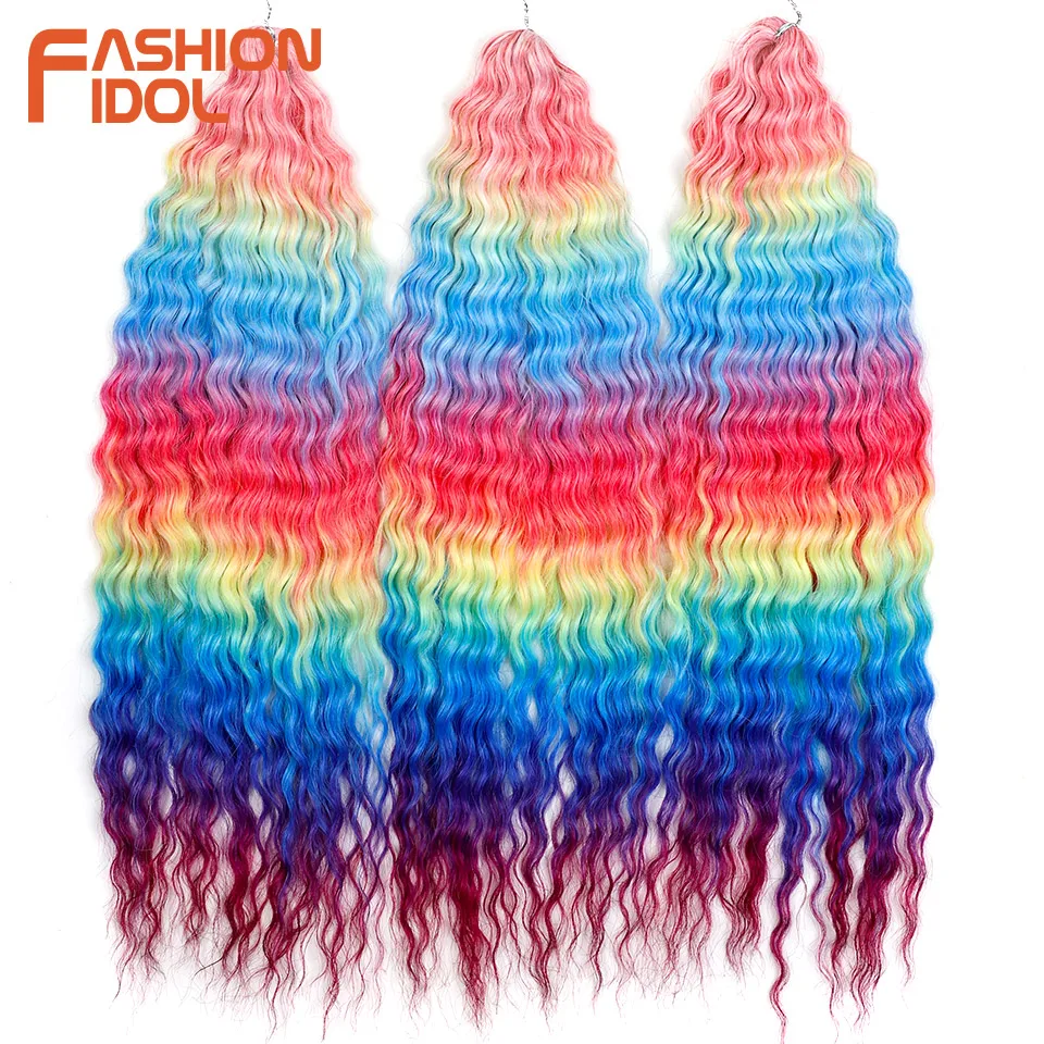 FASHION IDOL 300g 22 pulgadas cabello rizado Ariel, cabello crochet Water Wave Twist sintético, color arcoíris ombre, extensiones para trenzar 3