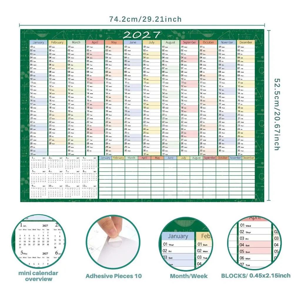 Paper 2027 Wall Calendar Writable Planning Grid To Do List Schedule 2027 Yearly Planner Agenda Organizer Multicolor Layout