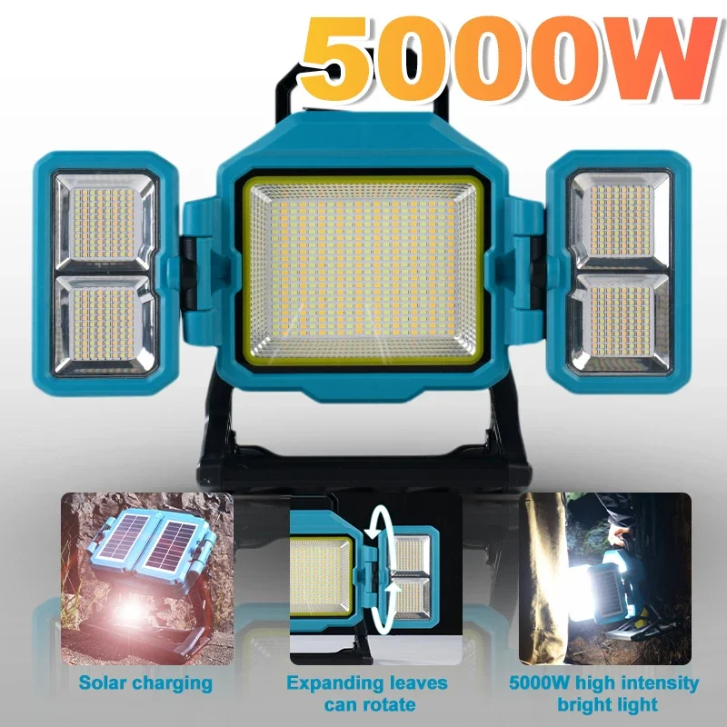 Solar Light Outdoor Solar Street Lights 5000W USB Rechargeable LED Solar Flood Light 16500mAH Strong Light Folding work lamp