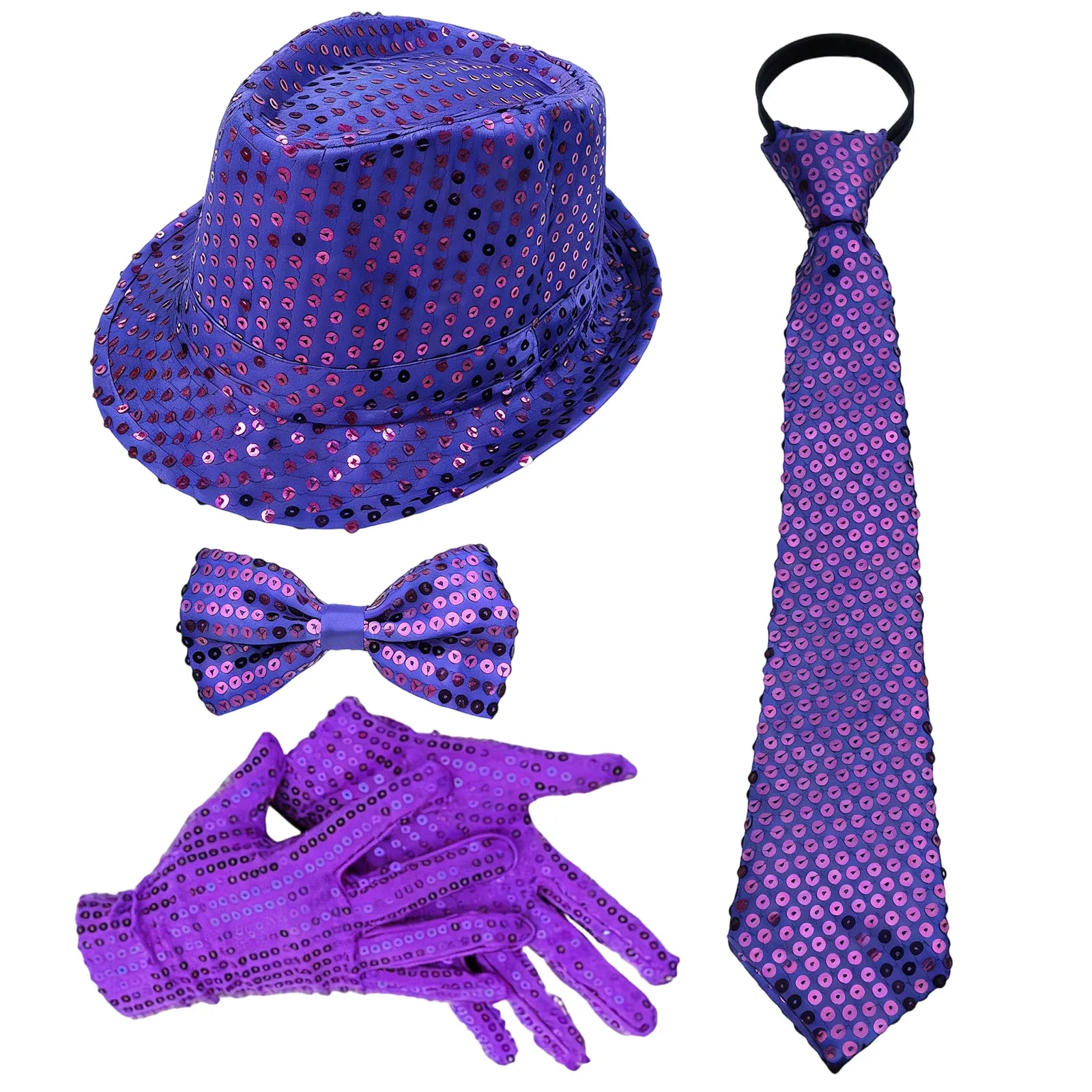 Fashion Men Woman Sequin Hat Bow Tie Gloves Set Carnival Ball Party Jazz Dance Show Props Costume Wedding Festival Decoration