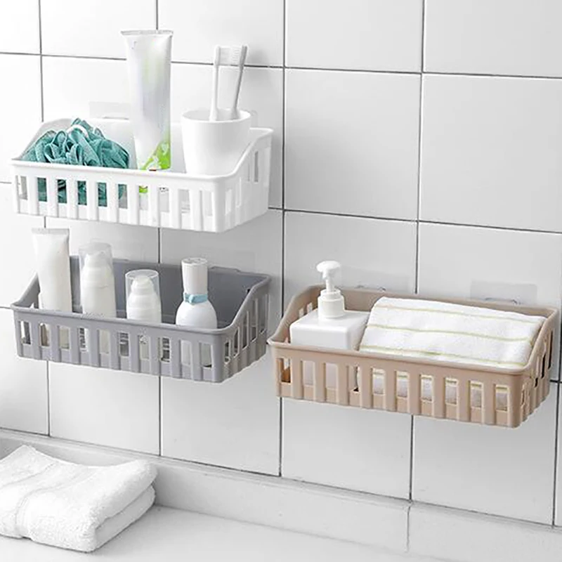 Bathroom Shelf Organizer No Drill Organizer Shower Storage Rack Wall Mount Plastics Toilet Shampoo Holder Bathroom Accessories