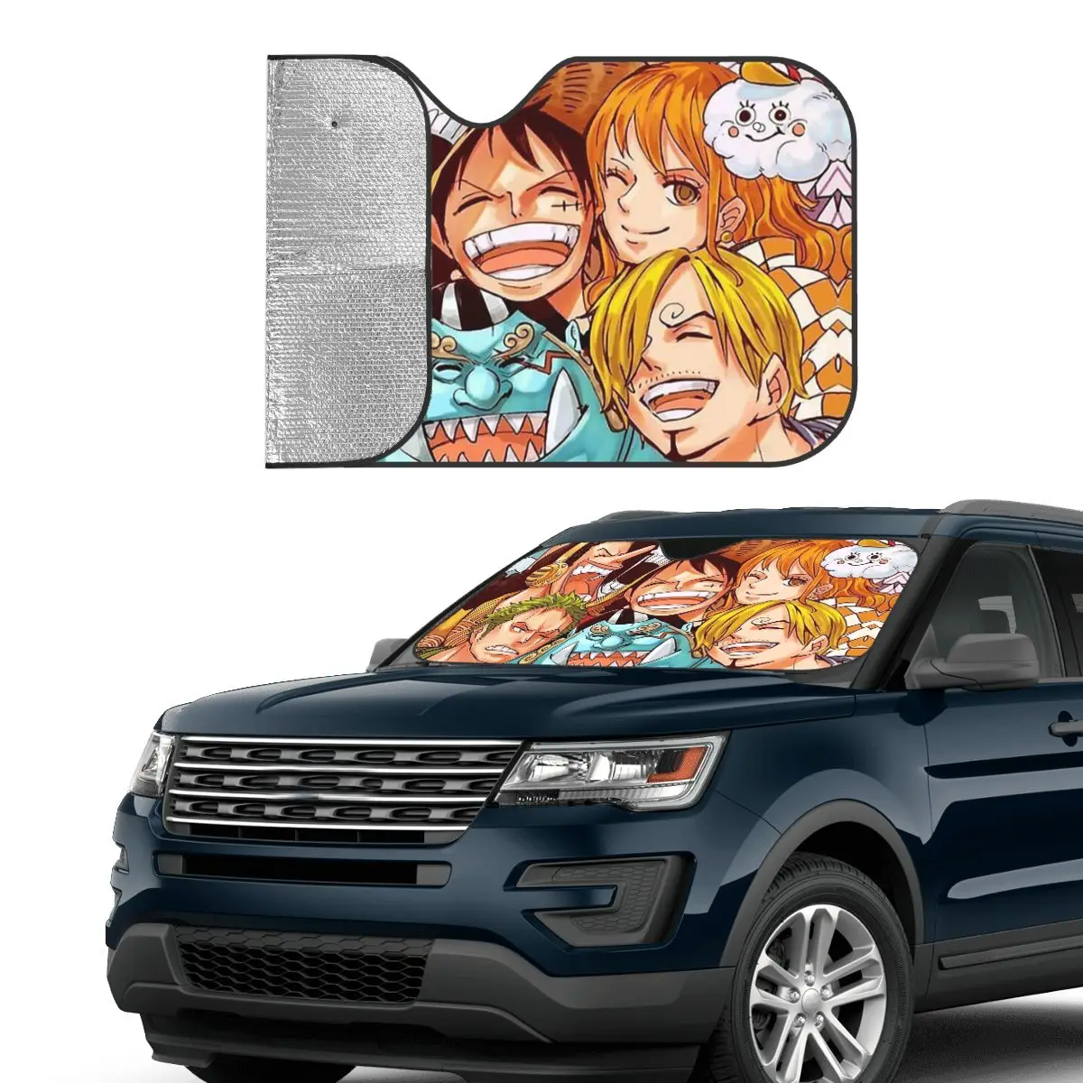 One Piece Straw Hat Pirates Cute Windshield Sunshade 76x140cm Luffy Zoro Foils Sun Visor Car-covers