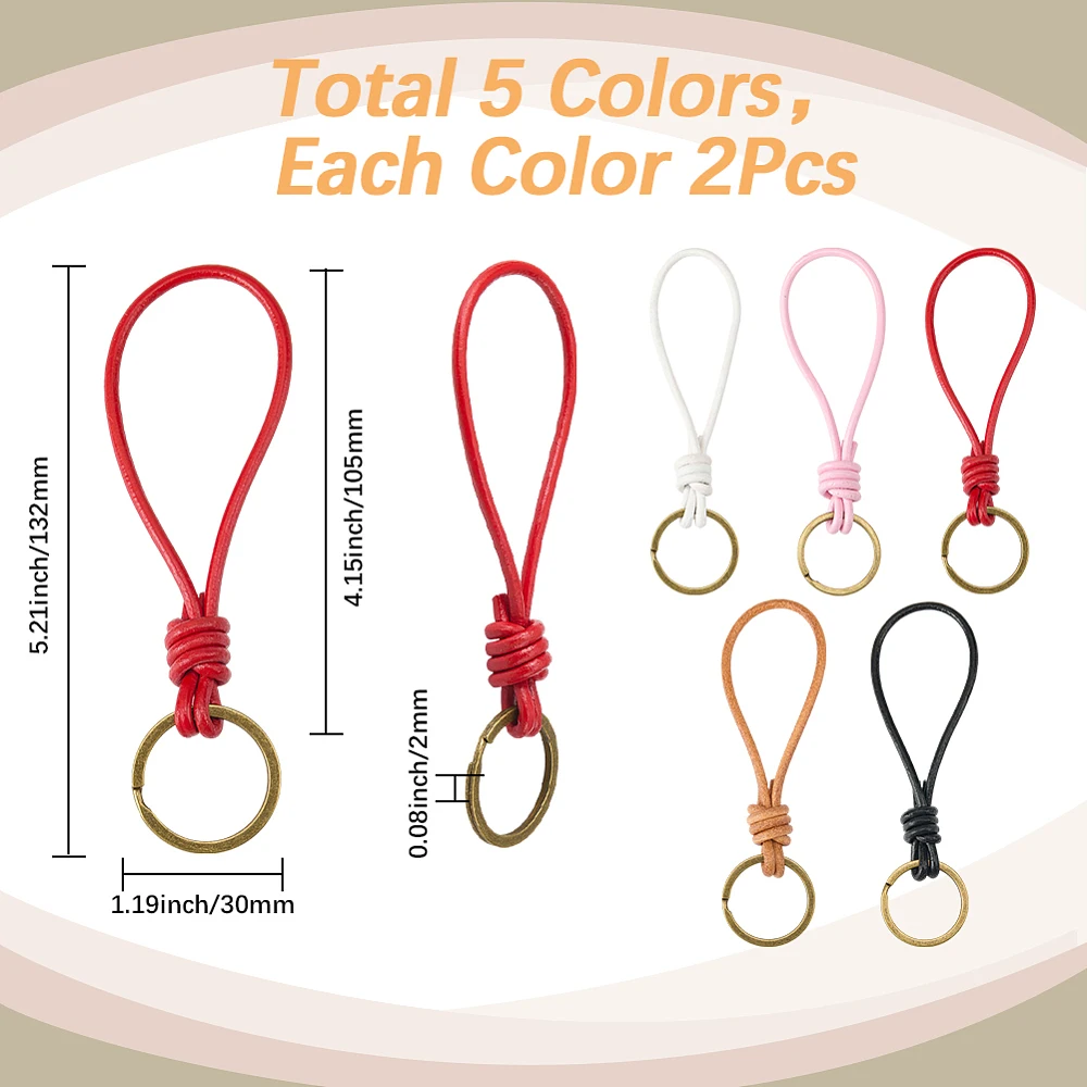 1 Box 10Pcs Genuine Leather Rope Keychain Leather Braid Keychain Bulk Slim Black Pink Brown Real Cowhide Woven Cord Key Chains