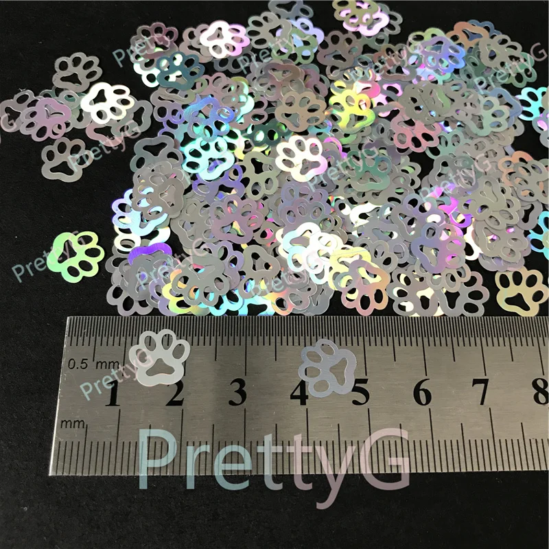 PrettyG 1 Box Cute Dog Paw Print Glitter Shape Holographic Colorfull Glitter Sequin for Nail DIY Art Craft Makeup Decoration