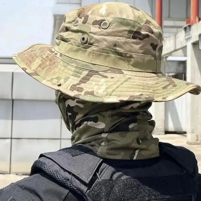 Camouflage Boonie Cap Balaclava Hat Suit Foldable Soft Hat Outdoor Hunting Fishing Wide Brimmed Hat Sunscreen Caps Hat mask set