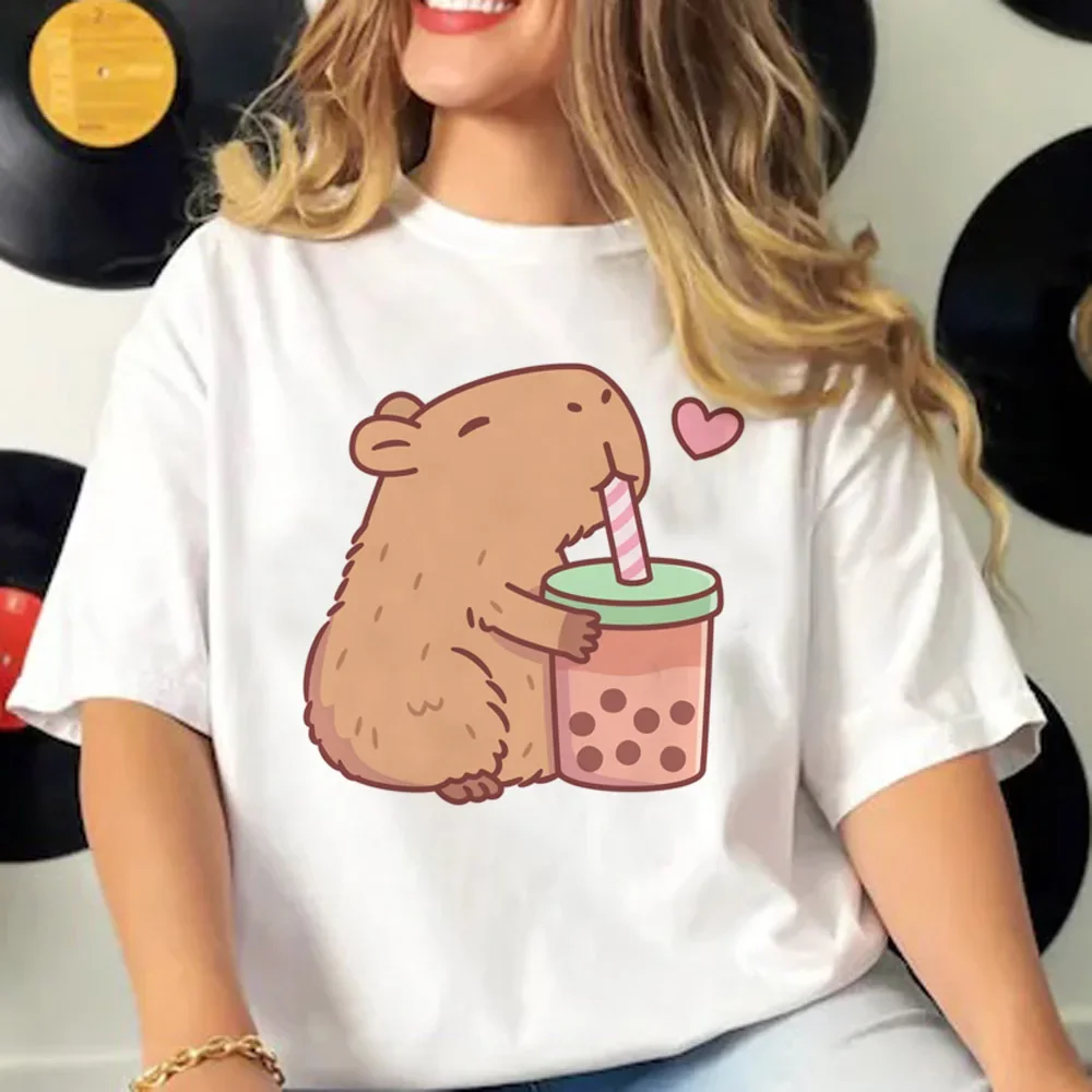 Capybara T-shirts Women Manga Graphic Tee Harajuku Top Female Japanese Manga Designer Clothing