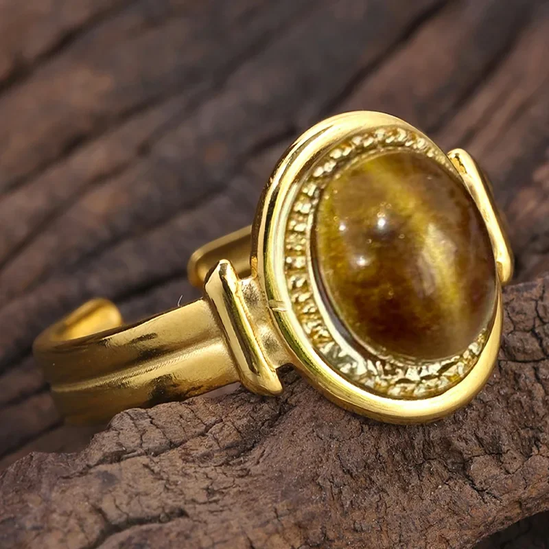 Participate in The Banquet with A European and American Tiger Eye Stone Ring, Adjustable Opening Personalized Fashion Accessory