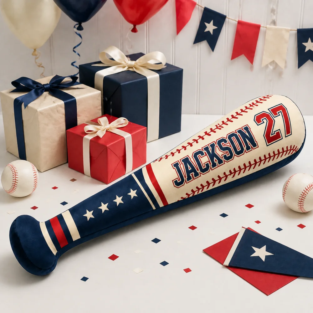 Custom Name Number Baseball Bat Pillow Personalized Soft Plush Baseball Cushion Boy Sports Themed Bedroom Decor Gift