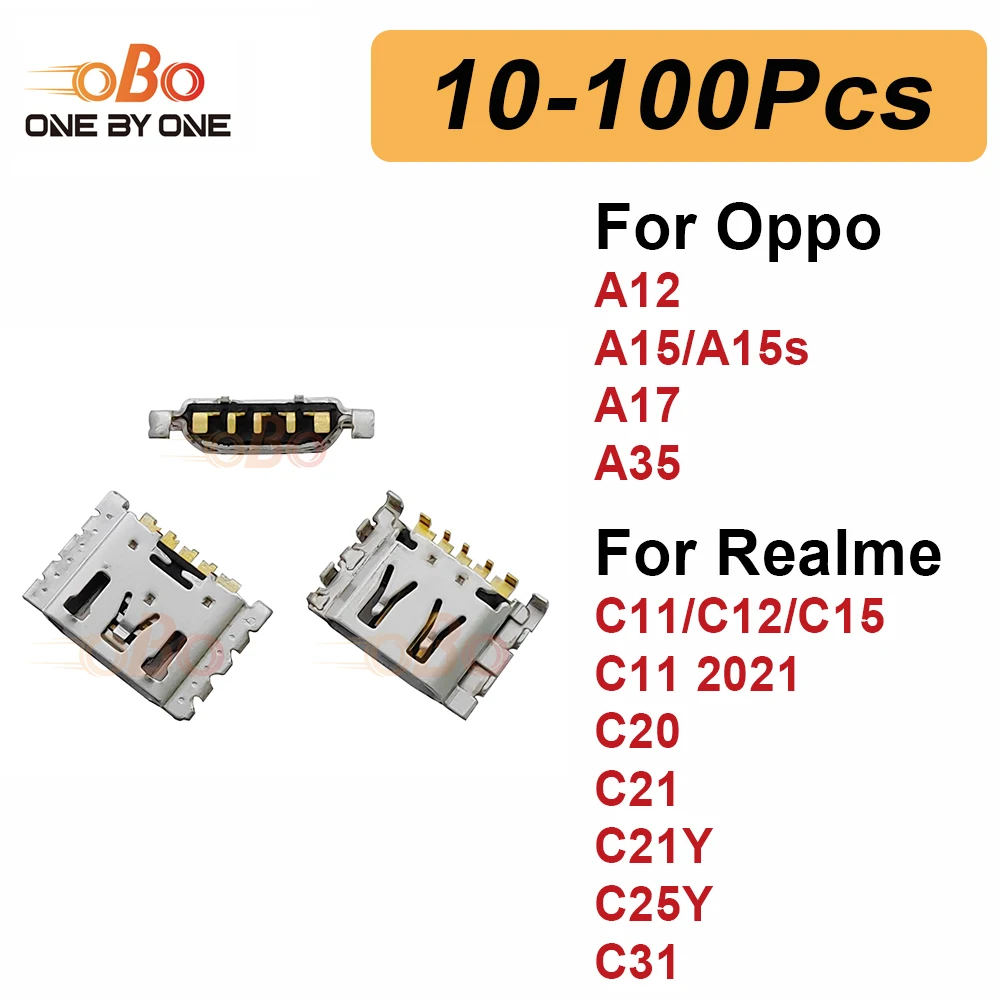 10-100Pcs Charging Port Dock Plug For Oppo A12 A15 A17 A35 Realme C11 C12 C15 C20 C21Y C25Y USB Charger Connector Socket Repair