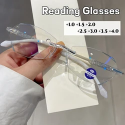 High Definition Lens Reading Glasses Women's Trendy Rimless Anti Blue Light Farsighted Eyewear Prescription Diopter Eyeglasses