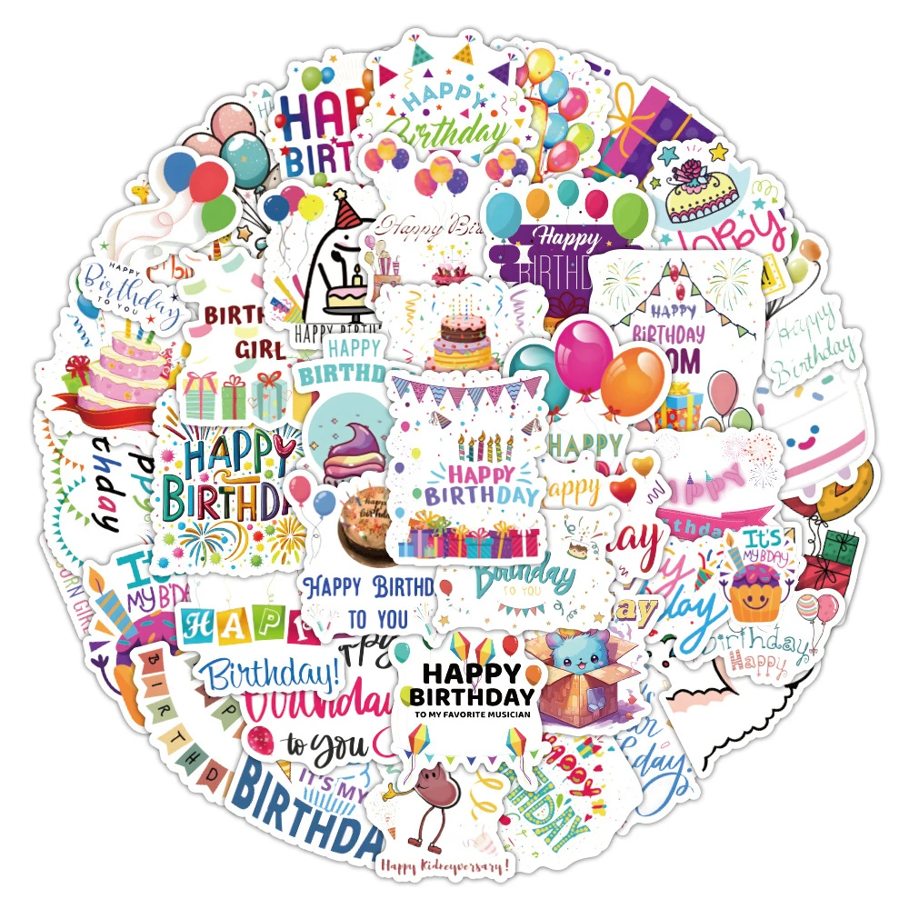 10/30/50pcs Cute Happy Birthday Graffiti Stickers Funny Party Decoration Decals DIY Phone Case Notebook Suitcase Cartoon Sticker