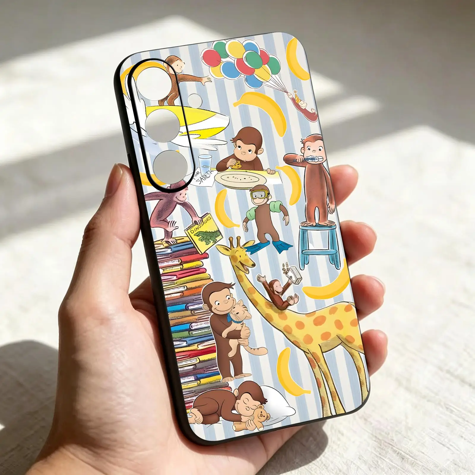 Cute monkey Curious George  Phone Case For Samsung A57 A56 A37 A27 A17 A36 A26 A55 A35 Black Matte Soft Case