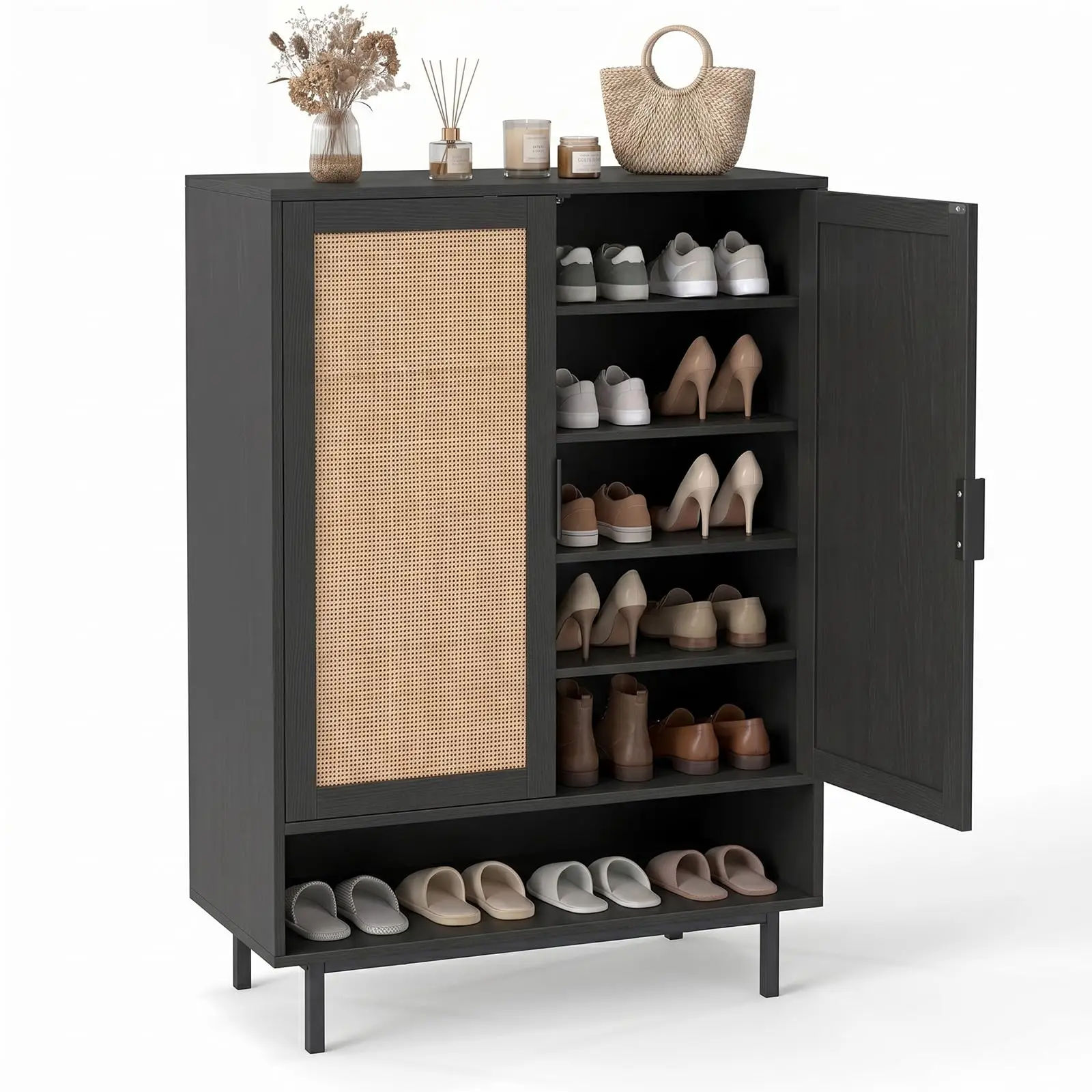 Shoe Storage Cabinet, Freestanding Hidden Shoe Cabinet (Black)